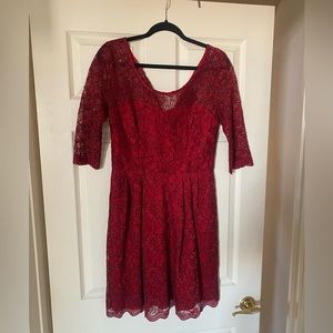 Red with Black floral lace dress